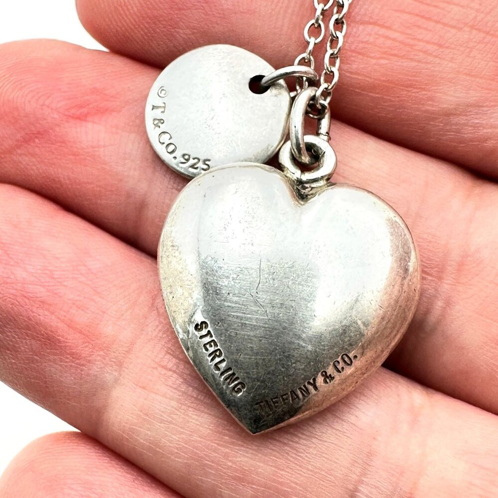 Vintage  Tiffany & Co Heart & I Love You Pendant Sterling Silver 18" Necklace - Picture 4 of 5